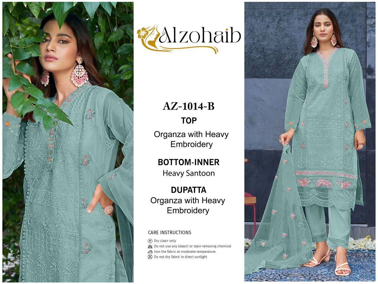 Az 1014 A To D By Alzohaib Organza Pakistani Suits Wholesale Price In Surat
